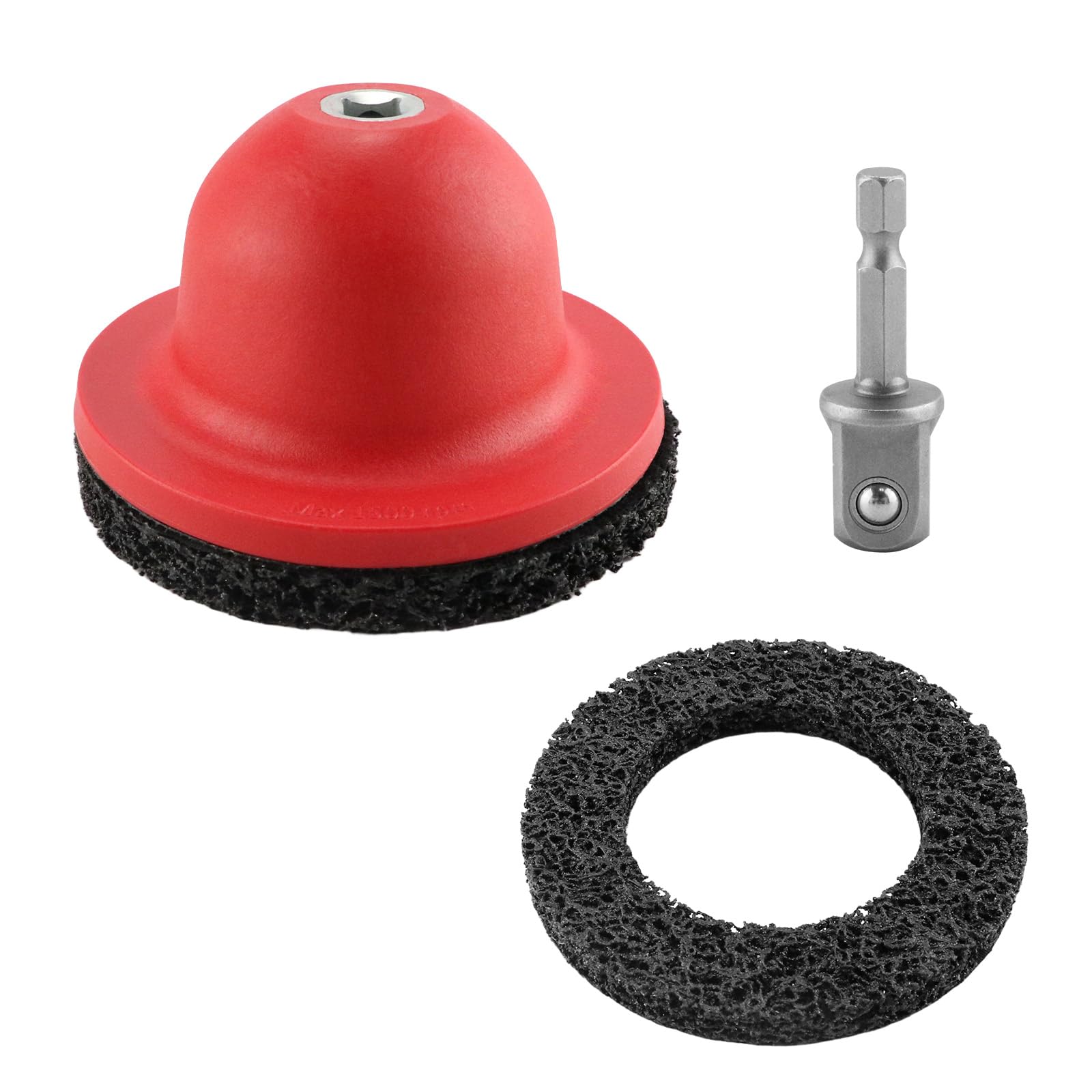 Radnabenschleifer mit 2x Schleifscheiben, Nabenreiniger inkl. Adapter für Akkuschrauber, Rostentferner Kugelkopfschleifer mit 1/2"-Antrieb, 2x Silizium-Karbid-Scheibe Ø 150 mm für Felgenreinigung