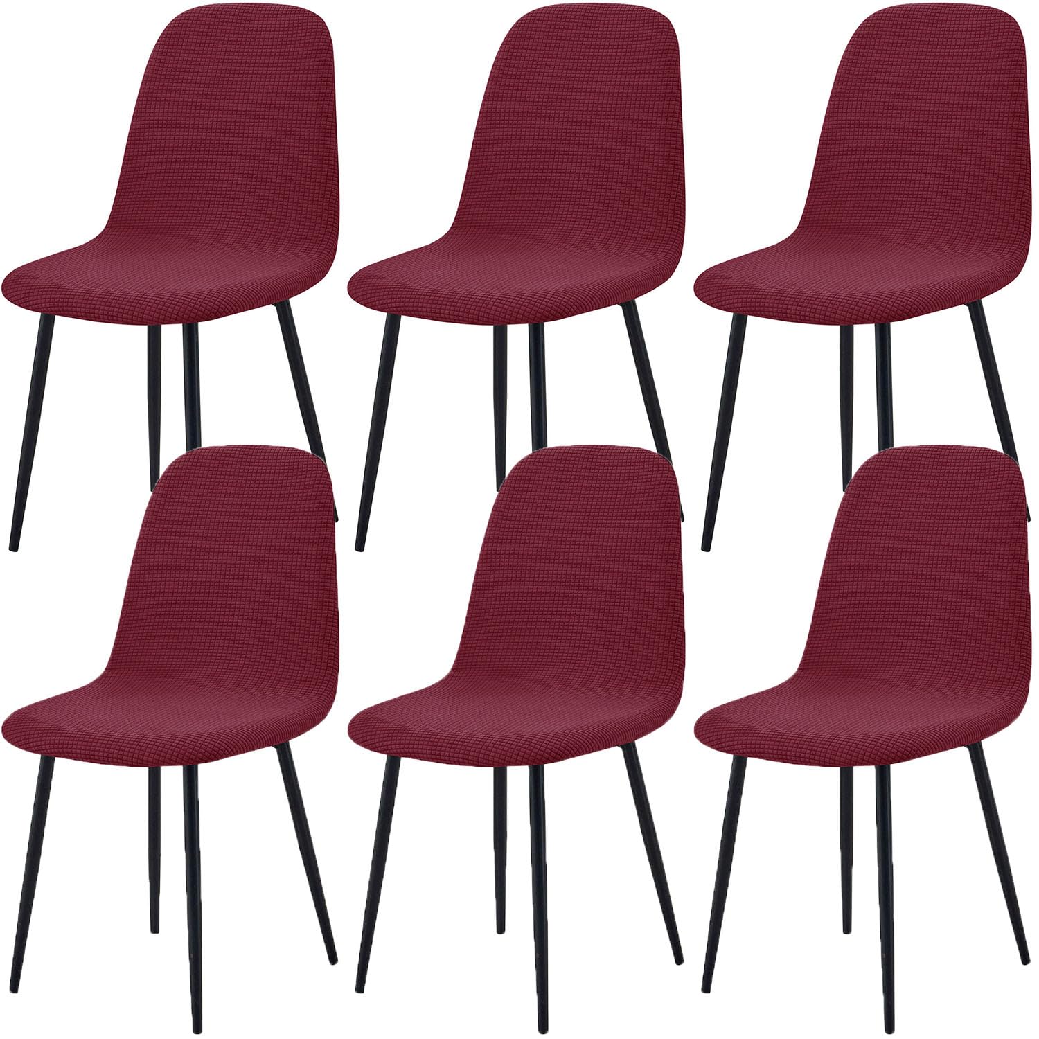 HACLEN Stretch Shell Chair Covers for Dining Chairs, Soft Jacquard Mid Century Modern Chair Protector, Washable Wrinkle-Free Armless Chair Slipcovers (burgundy,Set of 6)