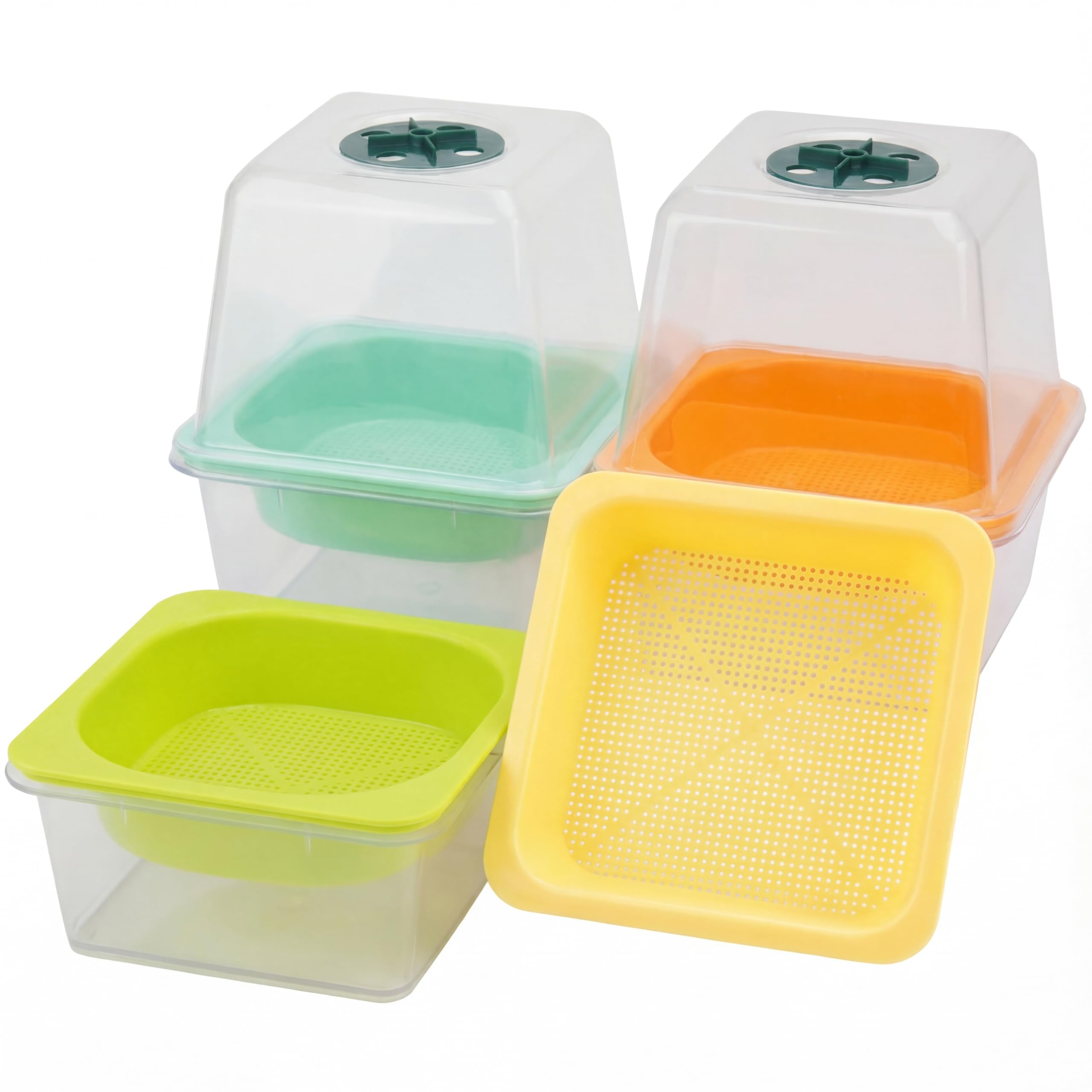 Bandejas para Microvegetales con Tapa y Domo de Humedad, LUVCSOY, Malla Pequeña 1.2 mm, Sin BPA Micro Semillas como Brócoli, Alfalfa, Rábano, Trébol. Pack de 4.