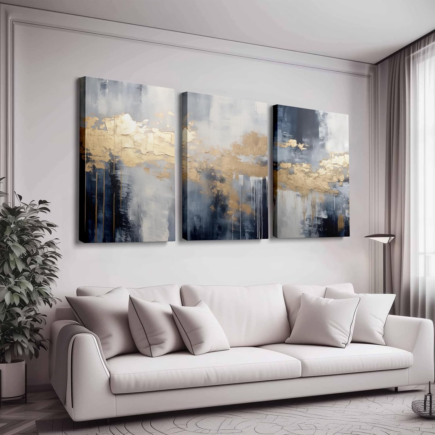 Dthllay Blue Orange Terracotta Wall Art Canvas Abstract Geometric Pictures Modern Orange and Blue Paintings Brown Wall Prints for Living Room Decor 16x24inchx3pcs Frameless