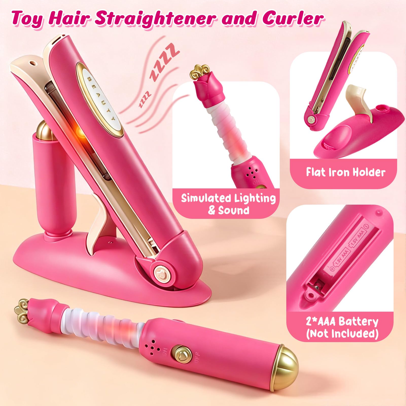 Friseur Set Kinder Spielzeug Geschenke für Mädchen 3-6 Jahre, Friseurkoffer Haarstyling Zubehör mit Haartrockner Lockenstab Schere Kamm Haarschmuck Rollenspiel Spielzeug für Mädchen ab 3 4 5 6 7 8