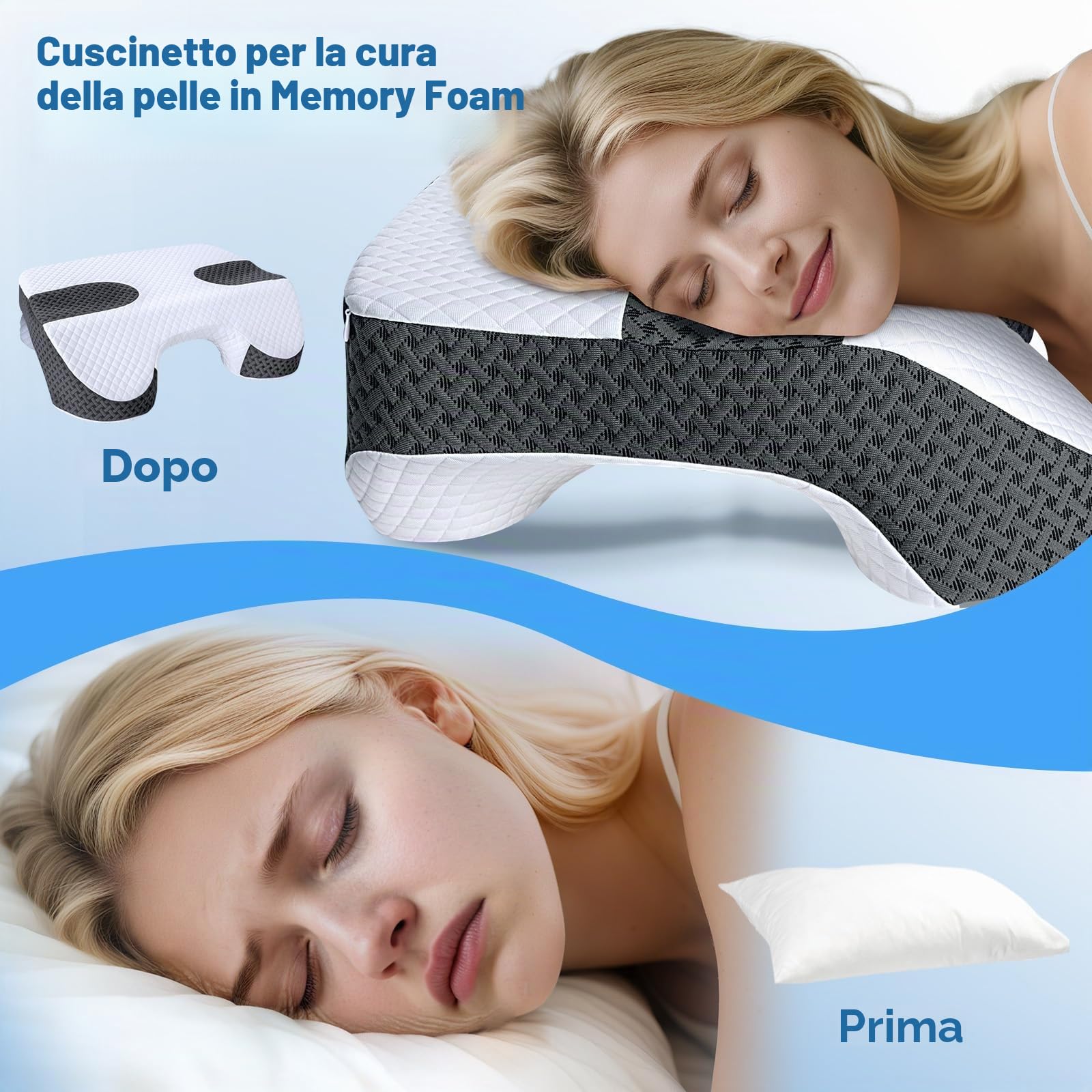 SAHEYER Cuscino braccio Memory Foam, Cuscino Ergonomico Cervicale per Dormire, Cuscini per chi Dorme di lato con foro per le braccia,Bianco