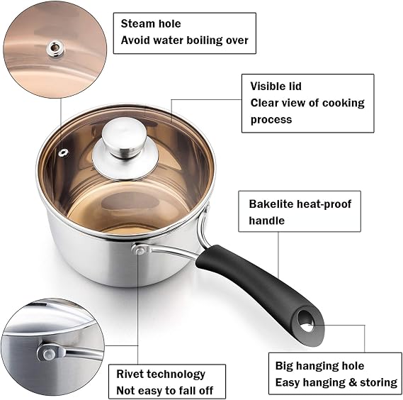 P&P CHEF 2 Quart Sauce Pan With Lid, Small Pot Saucepan, 1 Pc