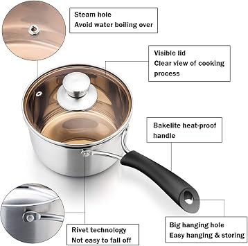 P&P CHEF 2 Quart Sauce Pan With Lid, Small Pot Saucepan, 1 Pc
