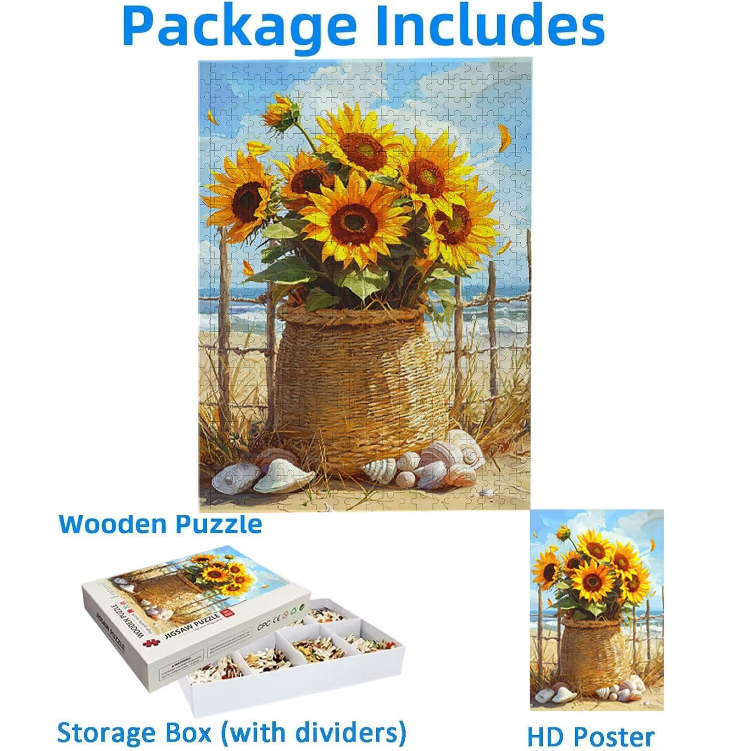 1500 Pezzi di Puzzle, Vista mare Girasole1500 Pezzi di Puzzle per Adulti, Regalo di Anniversario e Natale, Decorazione Della Casa, Prevenzione Della Degenerazione Cerebrale Negli Anziani v-275
