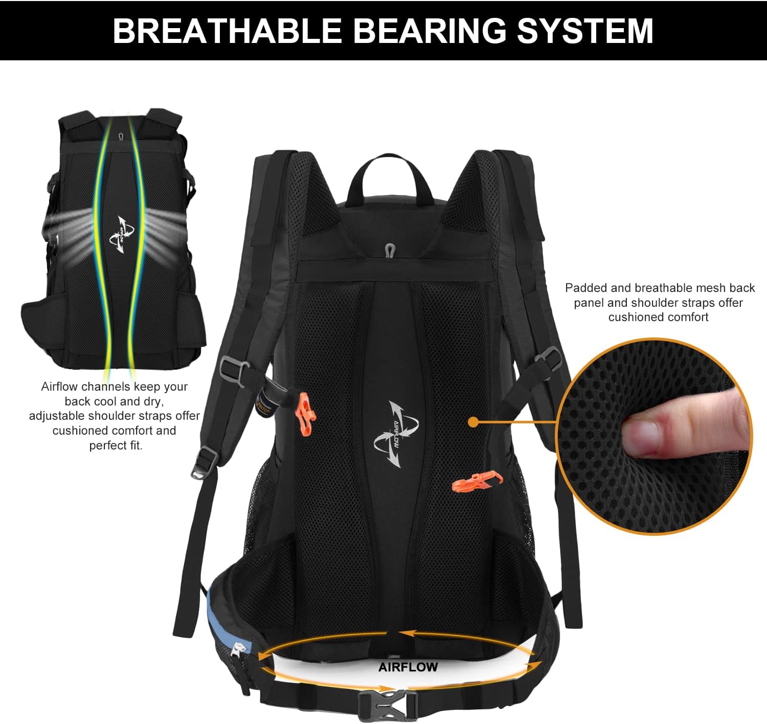 MOUNTAINTOP 40L Hiking Backpack with Rain Covers for Backpacking, Camping, Cycling and Traveling 40l-black+blue 40L