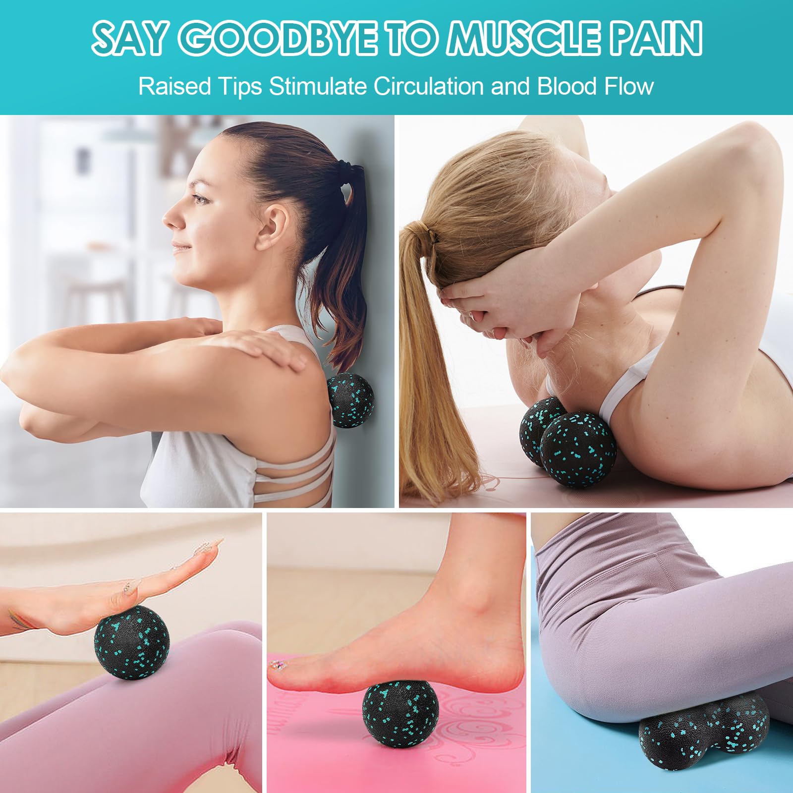 Faszienball und Duoball, 2 Stück Massageball Set, Klein Faszienball Nacken für Wirbelsäule Fuß Nacken und Rücken (Blau)