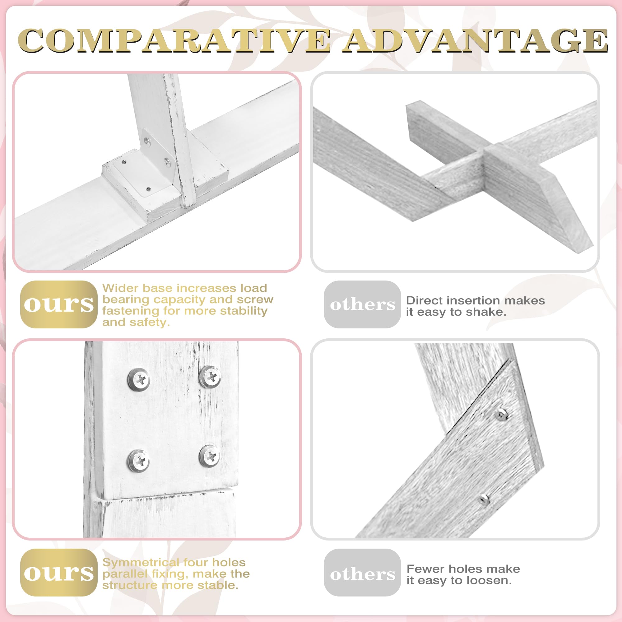 Wedding Arch 8.2FT, Wooden Triangle Wedding Arch Stand for Wedding Ceremony, Garden Wedding Party Celebration Anniversary, Wooden Wedding Arch Decor Rustic Wedding Arch Decorations (Vintage White)