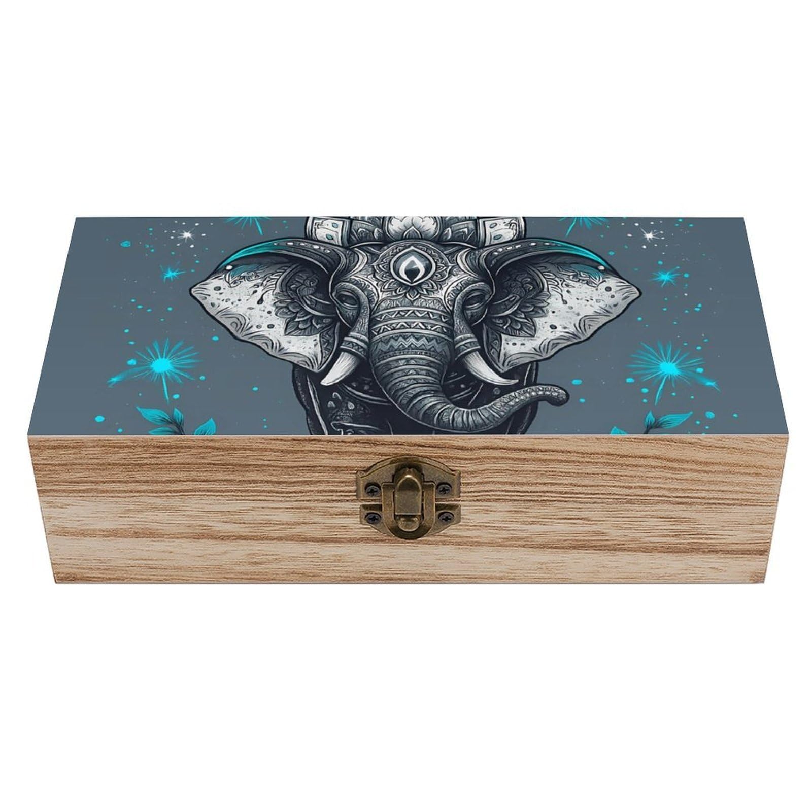 HLBSDM Graceful Mandala Elephant And Starry Flower Retro Wooden Storage Box Jewelry Art Gift Boxs Decorative Keepsake Boxes
