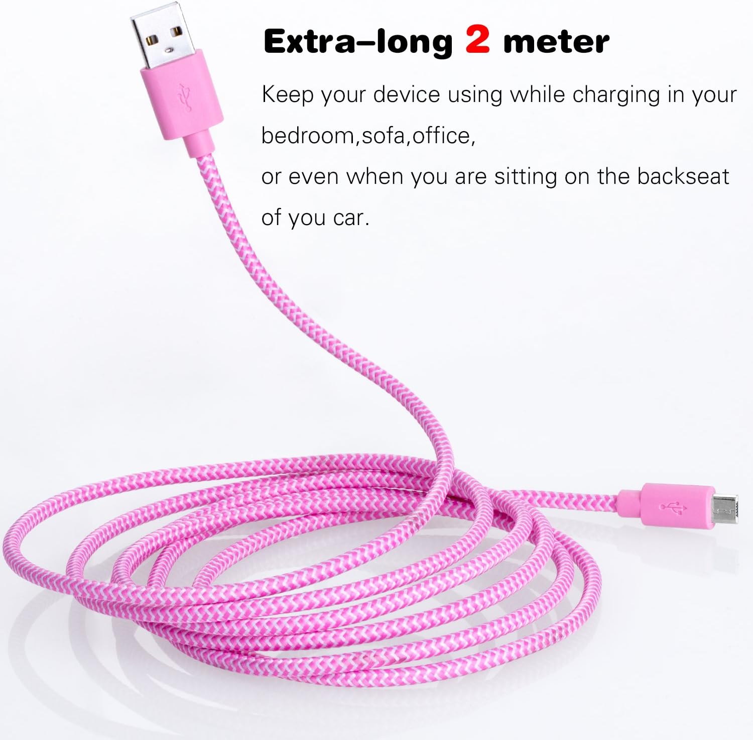 Micro USB Cable, Magic-T [4-Pack] 6ft/2m High Speed Nylon Braided Cable Charging/Sync Data Durable for Android, Samsung Galaxy, HTC, Nokia, Sony and Other Tablet Smartphone (Green,Pink,Orange,Blue)