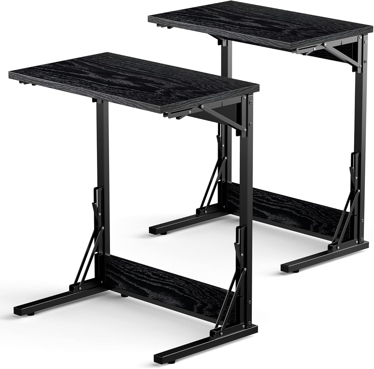 Tatub Folding TV Tray Table Set of 2, 24" Wide C-Shaped End Table for Couches, Small Couch Side C Table, Slide Under Sofa Tray Arm Table for Living Room, Bedroom, Dark Black