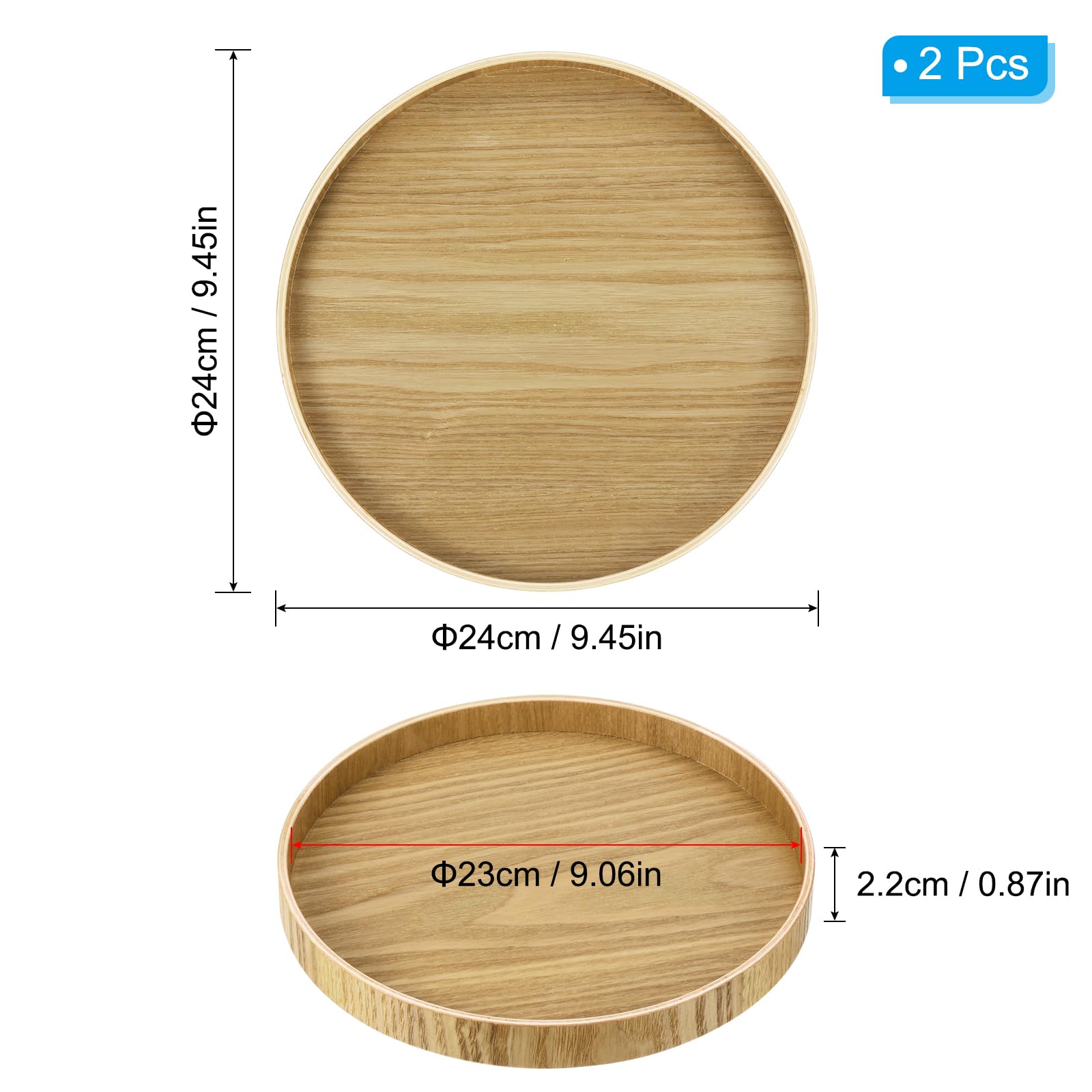 PATIKIL Vassoio da portata in legno da 22,9 cm, confezione da 2 piatti rotondi decorativi per la decorazione della casa, tavolo da cucina, portacandele