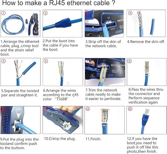 RJ45 Crimp Tool All-in-one Ethernet Crimping Tool Stripper Cutter for Pass Through Cat5 Cat6 Connectors with Cable Tester and Cat6 UTP and Shield Connectors and Black Cable Tie