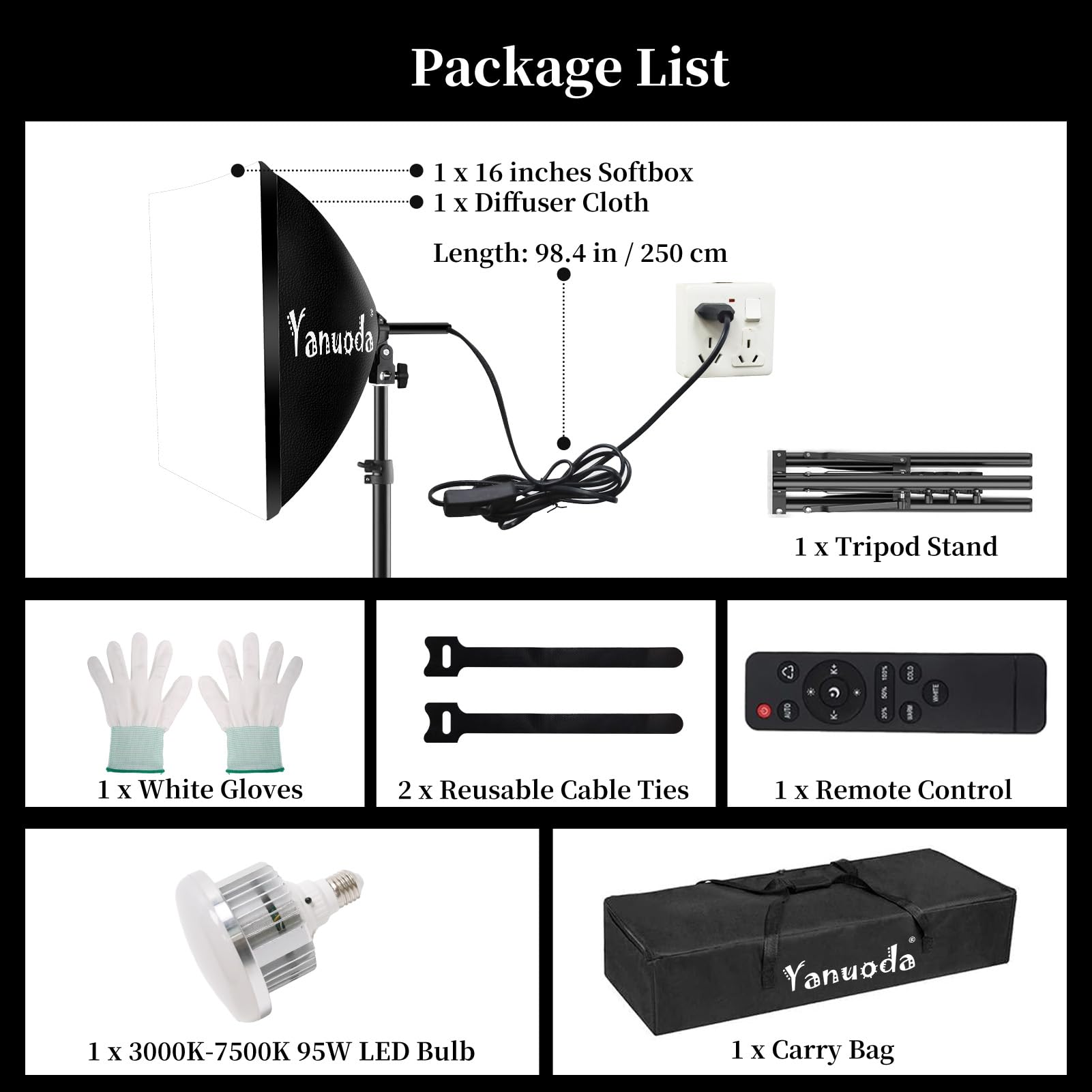 Profesjonalny zestaw oświetleniowy softbox 40 x 40 cm – żarówka LED 95 W (3000-7500 K, E27) - światło studyjne do fotografii, nagrywania wideo, transmisji na żywo, nagrywania portretów