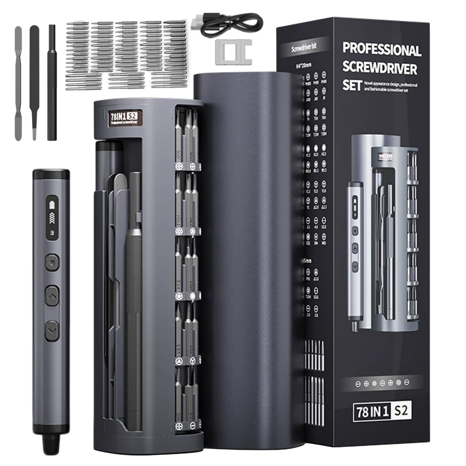 Yalitrca 78 in 1 Mini Electric Screwdriver Set, Precision Screwdriver Set with 72 Magnetic Bits, 4 LED & 5 Torque Levels, Portable Cordless Repair Tool for Electronics, Mobile, Computer, Watch, Camera