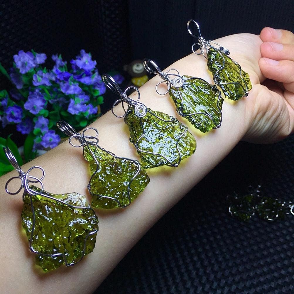 Moldavite Necklace, Green Natural Irregular Energy Stone Necklace Chain Crystal Pendant Jewelry for Men & Women - Image 7