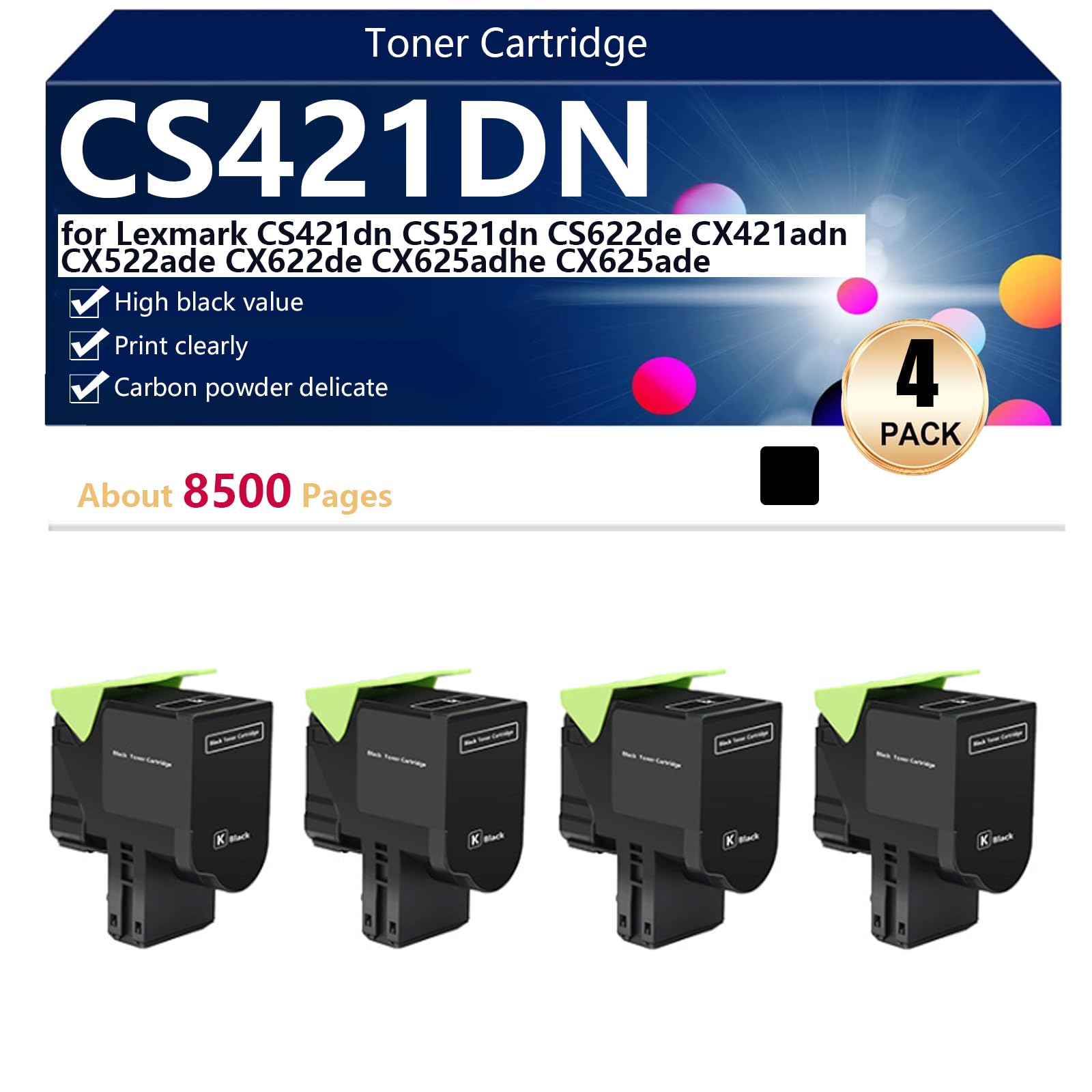 Toner CS421DN compatible Lexmark CS622de CX421adn CX522ade CX622de pack de 4 - 8
