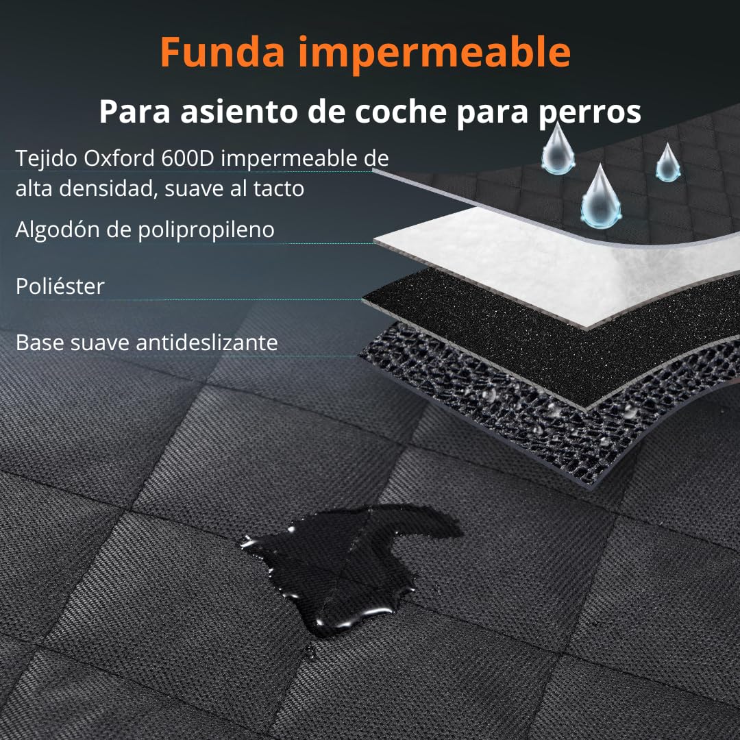 PET&TECH Cubierta Impermeable para Asiento de Coche para Perros; 38x147 cm; Protector Antipelusas, Antideslizante y Plegable – Tela Resistente de 4 Capas – Fácil de Limpiar — view 5