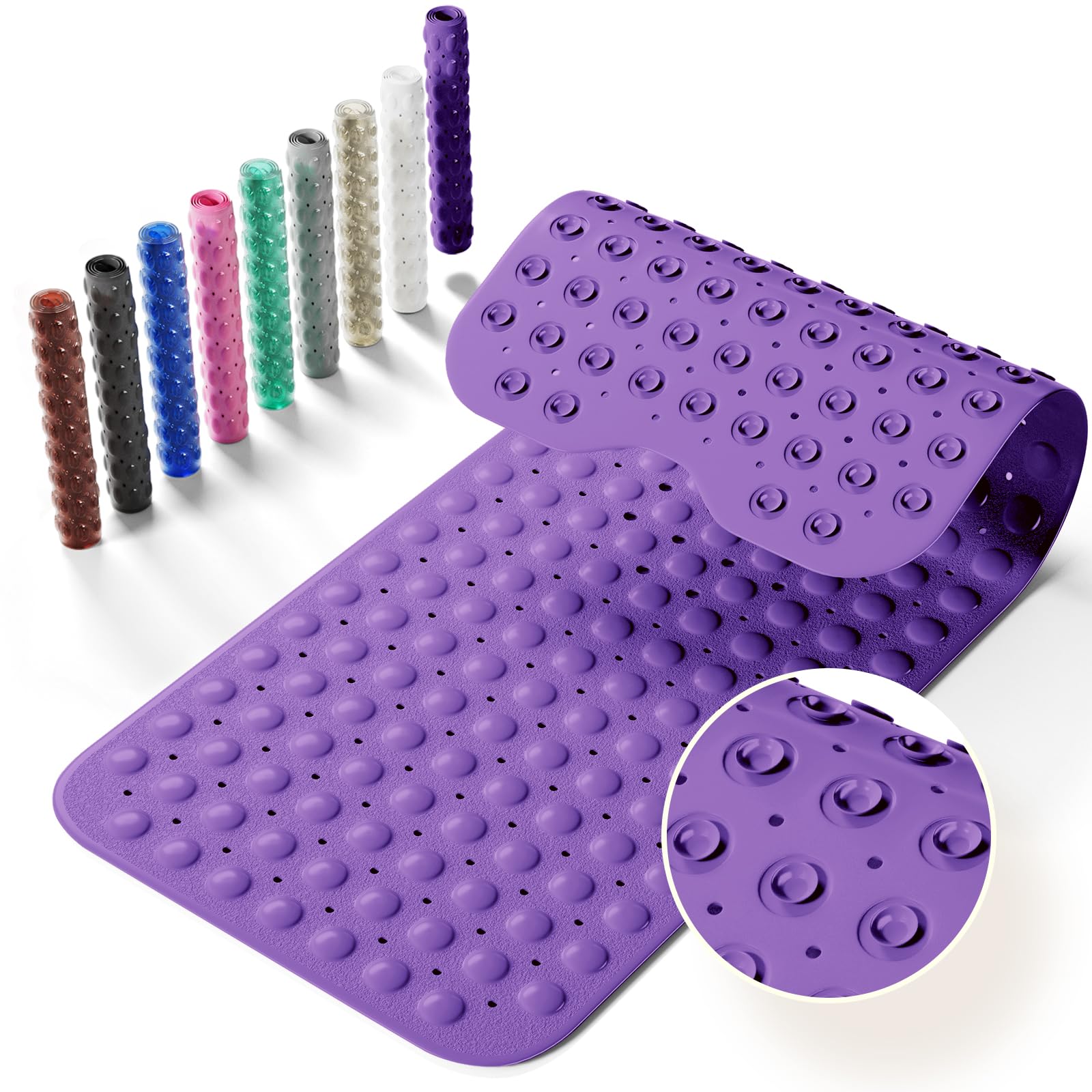 Photo 1 of Krussier Non-Slip Bath Tub Mat, 39x16 Inch Extra Large Shower Mat with Drain Holes & Suction Cups, Machine Washable, Purple