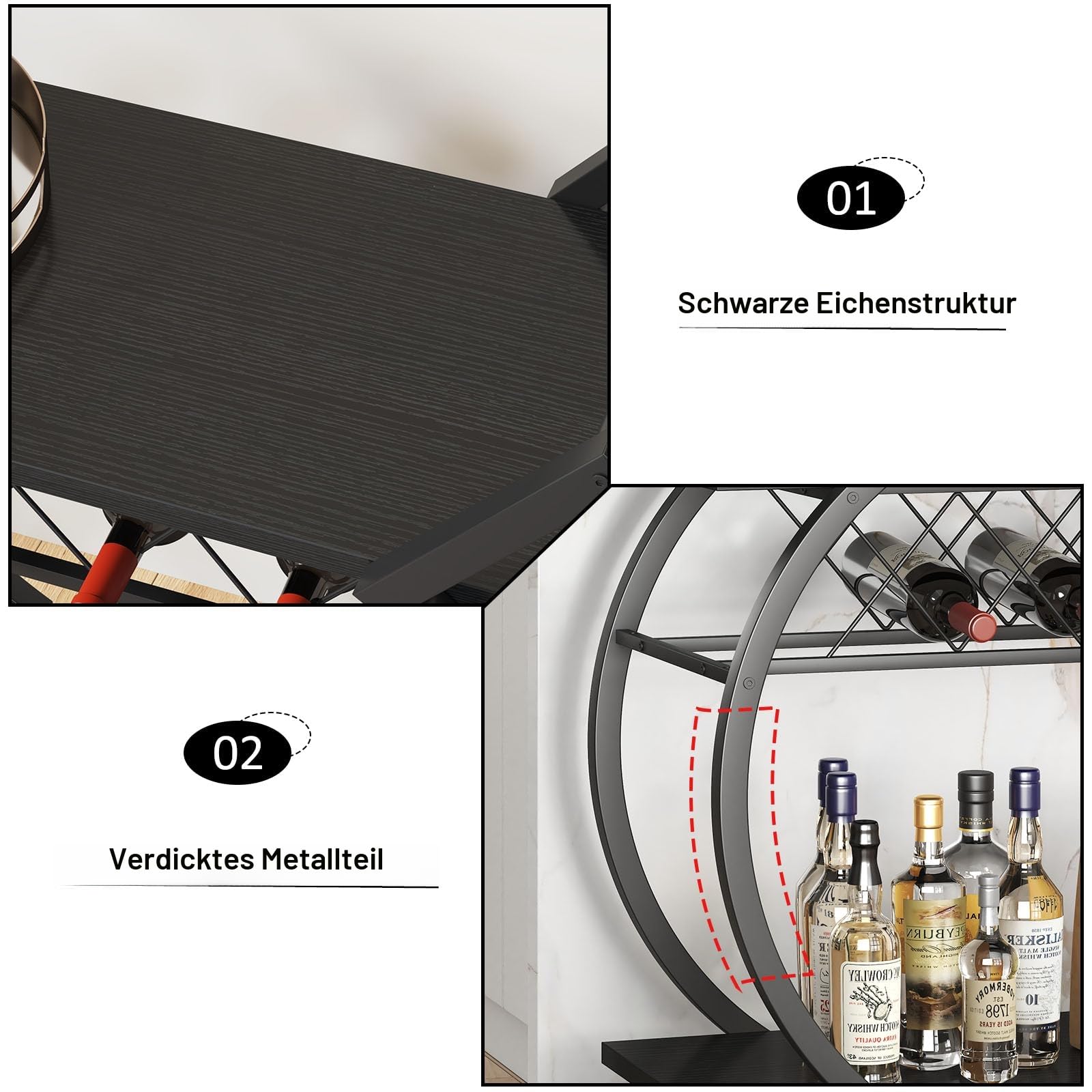 LVB Servierwagen mit Rollen, Barwagen mit Weinregal, Küchenwagen mit 2 Ebenen, Weinwagen, Getränkewagen für Küche, Esszimmer, Bar, Wohnzimmer, 76B x 40.5T x 84H cm, Schwarz