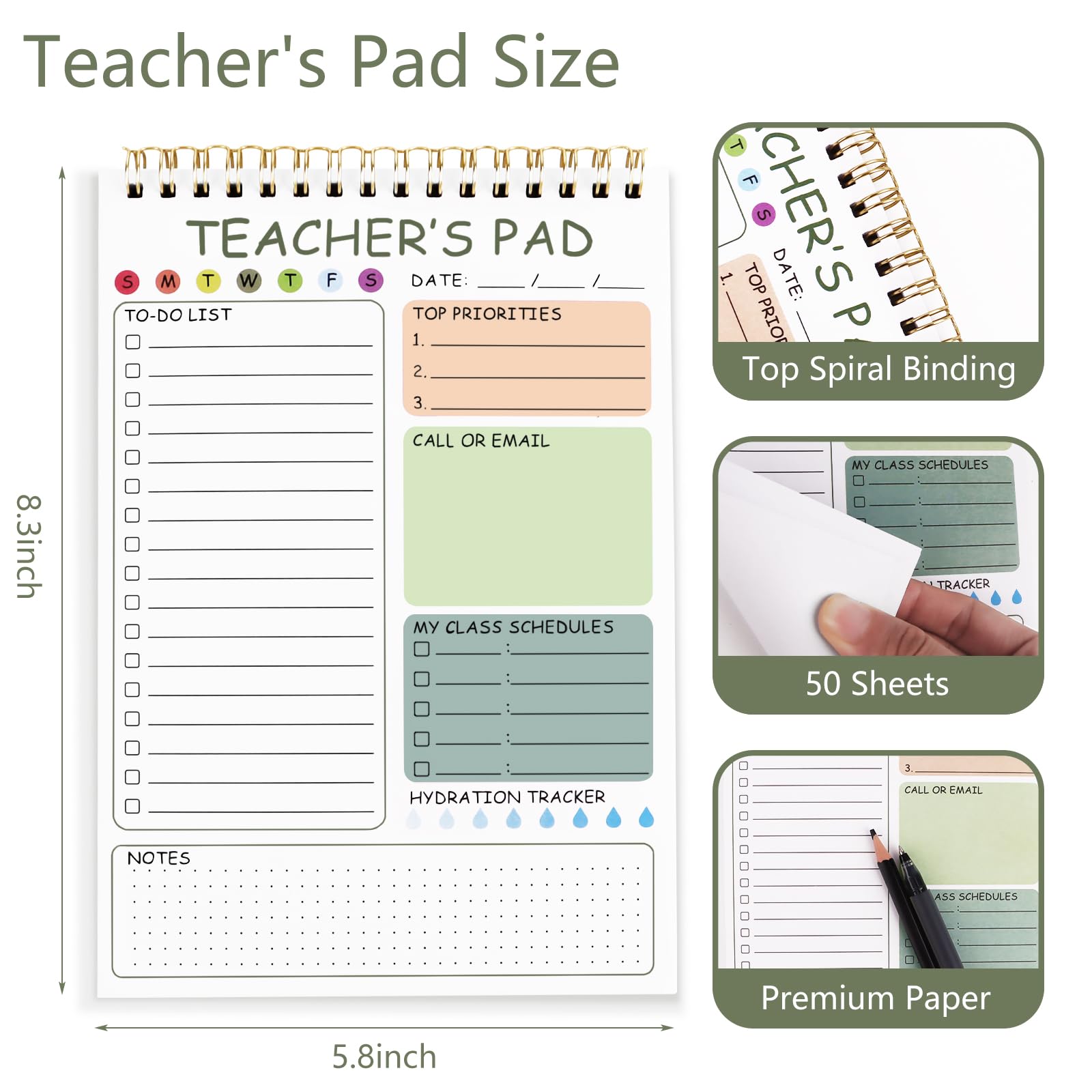 Amazon.co.jp: Teacher To Doリストメモ帳 8.3x5.8インチ 教師用メモ帳