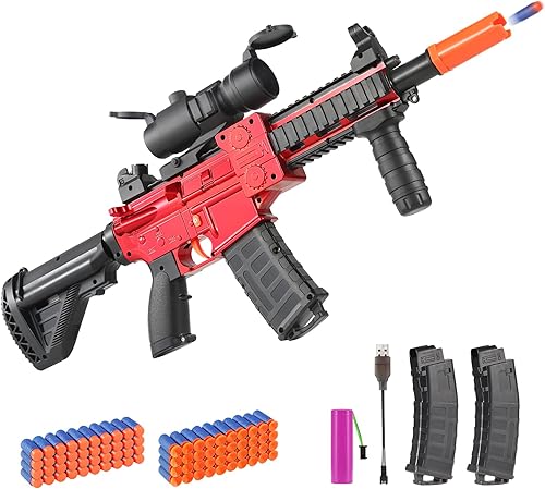 Pistola de juguete realista de rifle de francotirador, pistola eléctrica de espuma con alcance, 100 balas suaves, 2 revistas para niños de 8 a 12