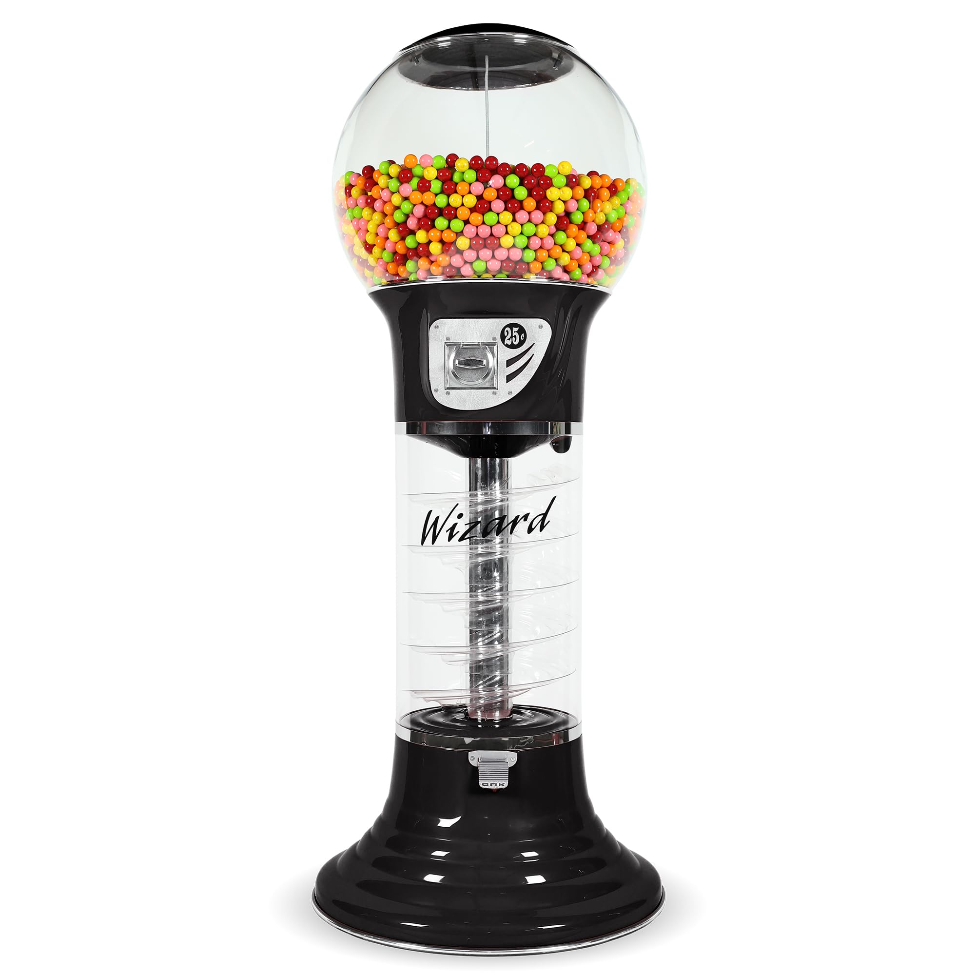 Giant Gumball Machine with Stand - Commercial Bubble Gum Machine 5`6" Height Spiral Gumball Vending Machines - Coin Mechanism $0.25 - Dispenses 1” Gumballs - Black