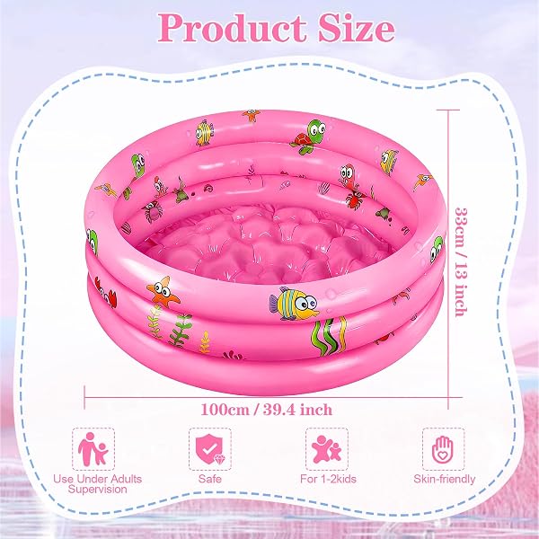 Piscina Hinchable Infantil ø 100 cm,Piscina Inflable Pequeña para Niños,Piscinas Infantiles para Niños,Piscina Hinchable Familiar de 3 Anillos para Familia Exterior Jardín Patio Interior Agua Juego - 2