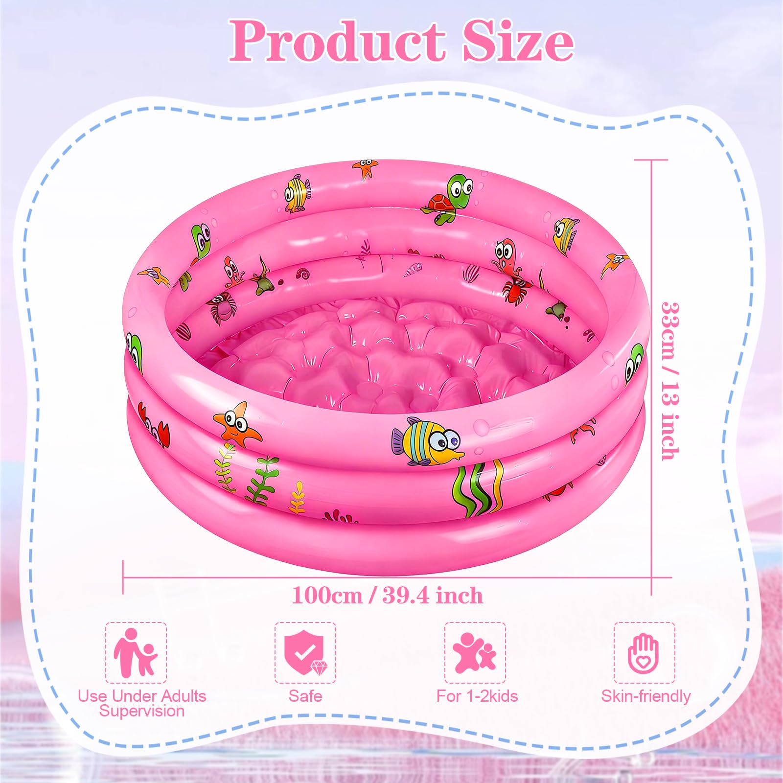 Petite Piscine Enfant,Piscine Gonflable Bébé 100 cm,Piscine Gonflable Enfants,Patogoire Enfant,Piscine Gonflable Ronde,Pataugeoire Gonflable pour Enfants pour Maison,Extérieur,Jardin,Plage,Balcon
