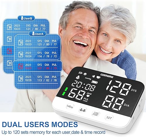 Miniatura 3 de COSmama Monitor de presión arterial, monitores automáticos de presión arterial para uso doméstico, monitor de presión arterial recargable con puño