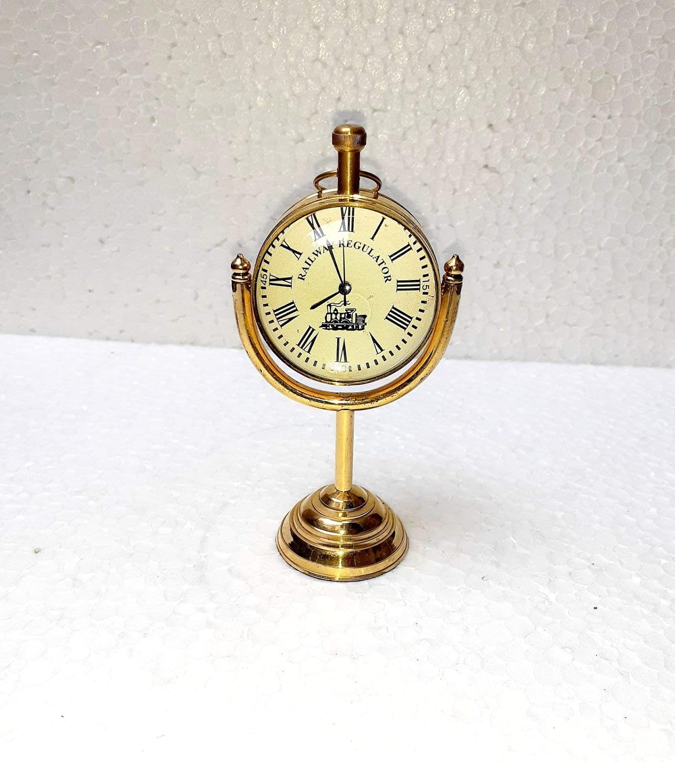 Golden Desk Table Watch Clock Solid Brass & Glass Globe Color Golden Size 4 inch Approx