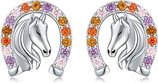 925 Sterling Silver Horseshoe Horse Stud Earrings for Granddaughter Hypoallergenic Horse Ear Studs for Women Animal Earrings Birthday Jewelry Gifts for Daughter Horse Lover