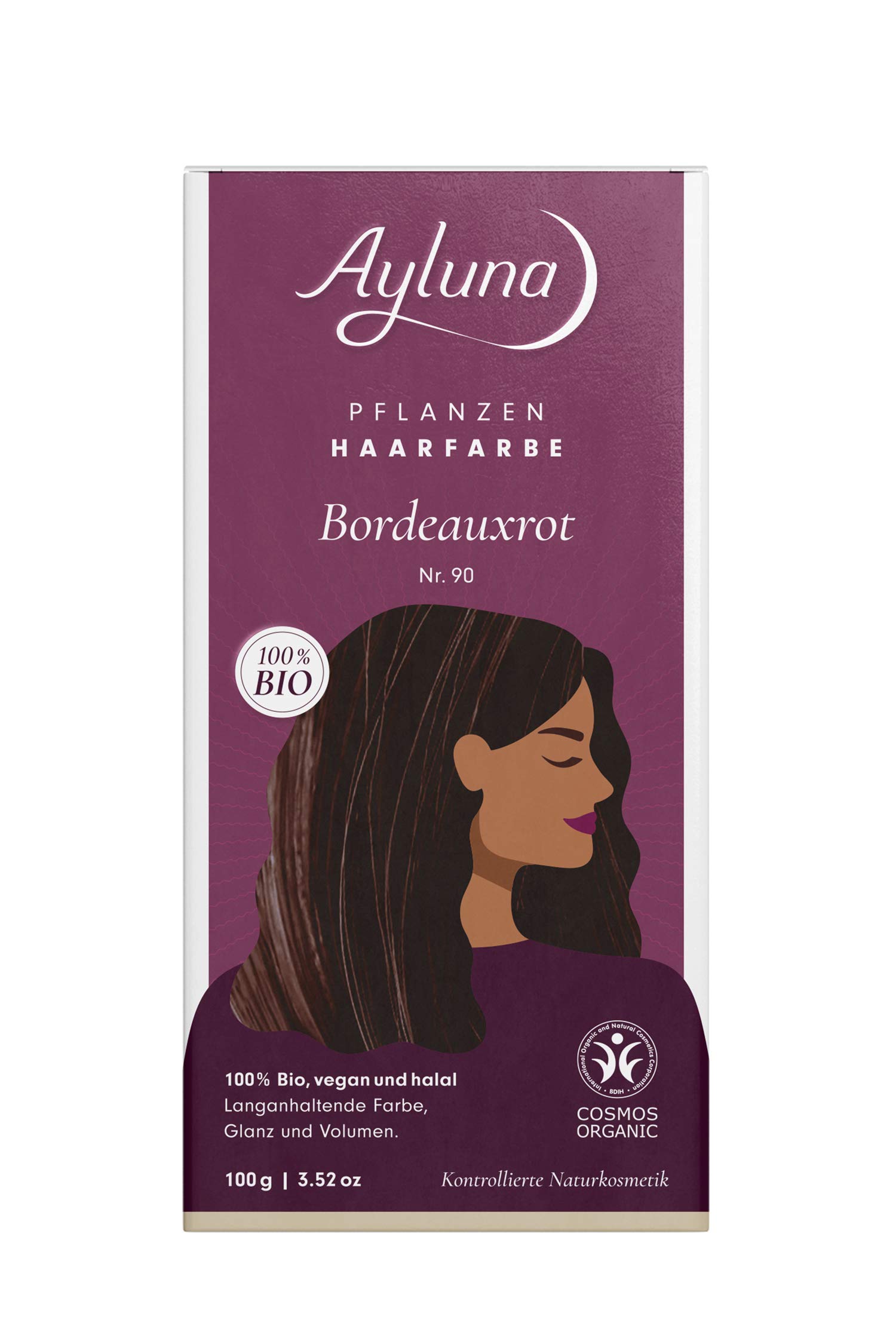 Ayluna Naturkosmetik - Haarfarbe - Nr.90 Bordeauxrot Pflanzenhaarfarbe 100 g