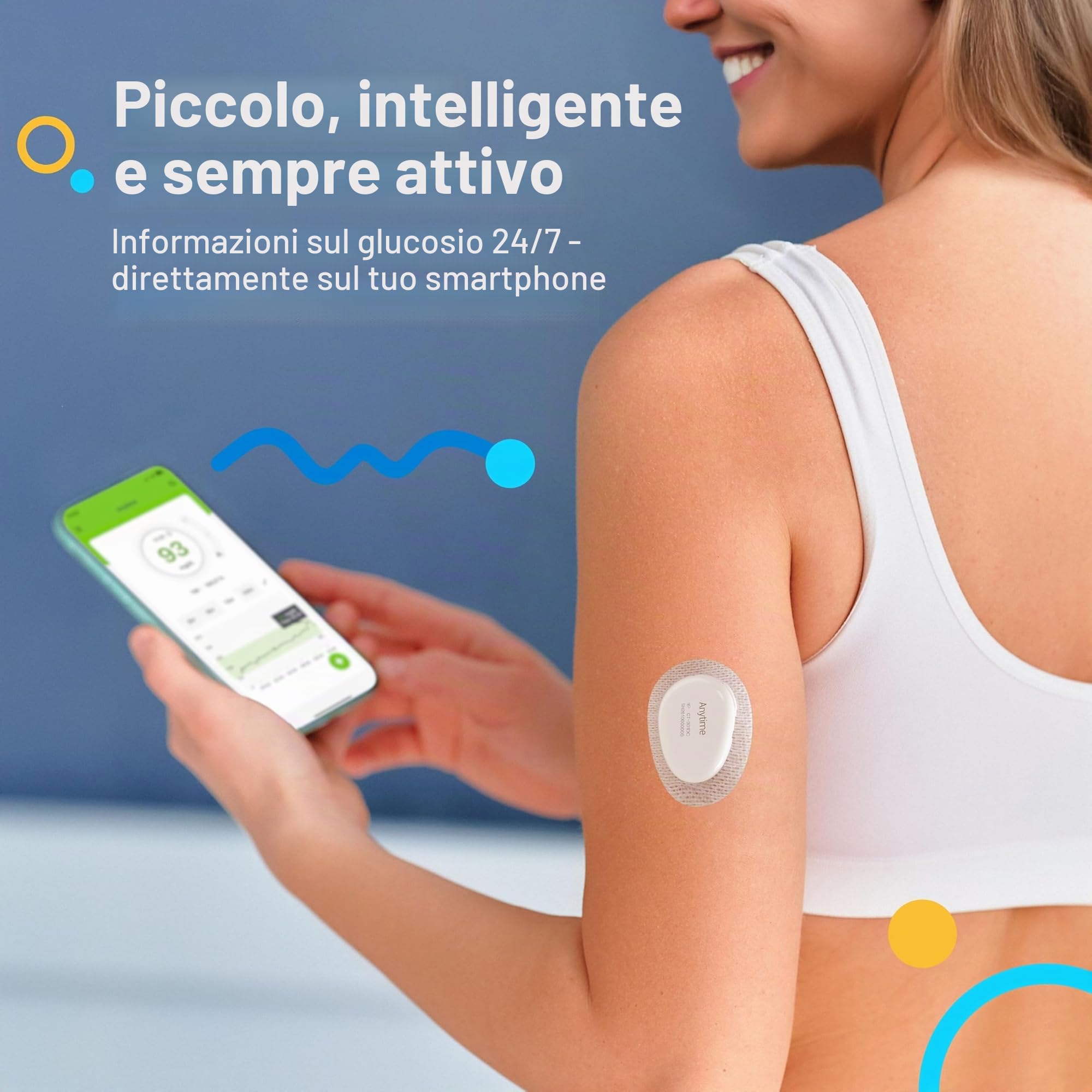 Connect Sistema di Monitoraggio Continuo del Glucosio – Trasmettitore e 2 Sensori (28 Giorni) | Glucometro Senza Puntura con Avvisi Intelligenti e Condivisione Dati