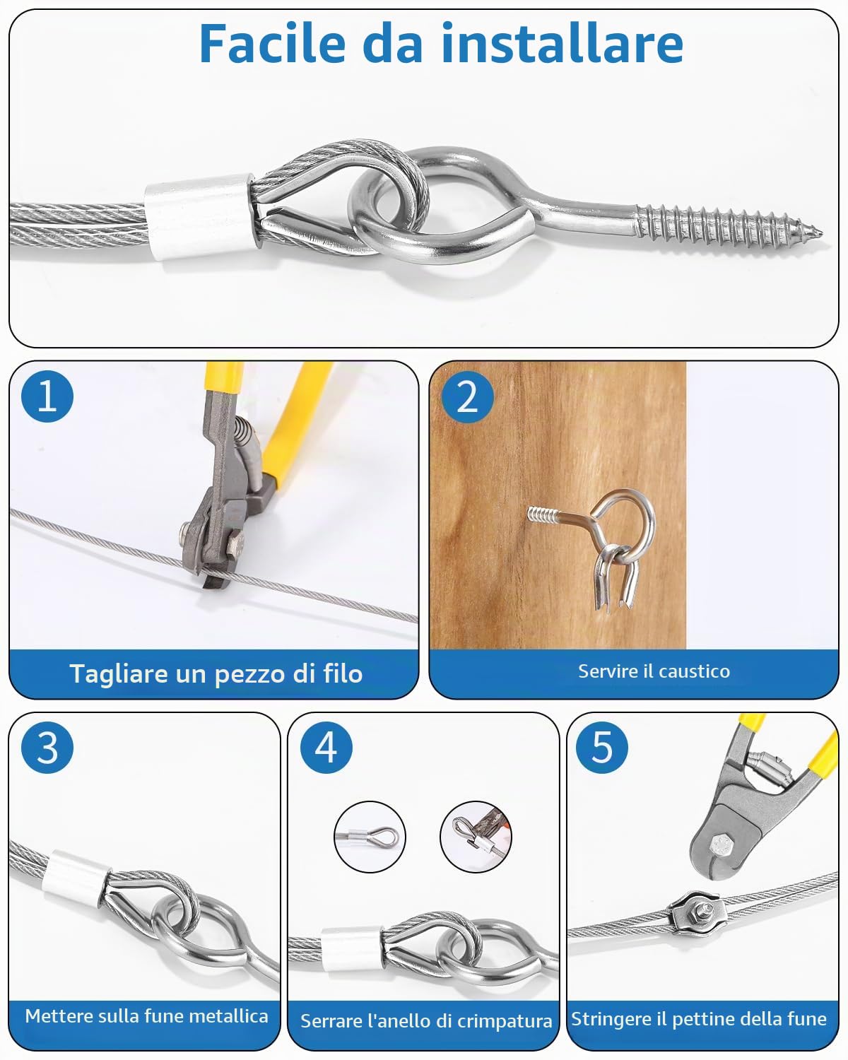 3mm 35m Cavo Acciaio, Fune in Filo Acciaio Inossidabile con Tenditori Tenditor, Cavo Corda in Acciaio Nylon per Arrampicata Delle Piante, Stendibiancheria, Recinzioni da Giardino, Lampadari da Esterno