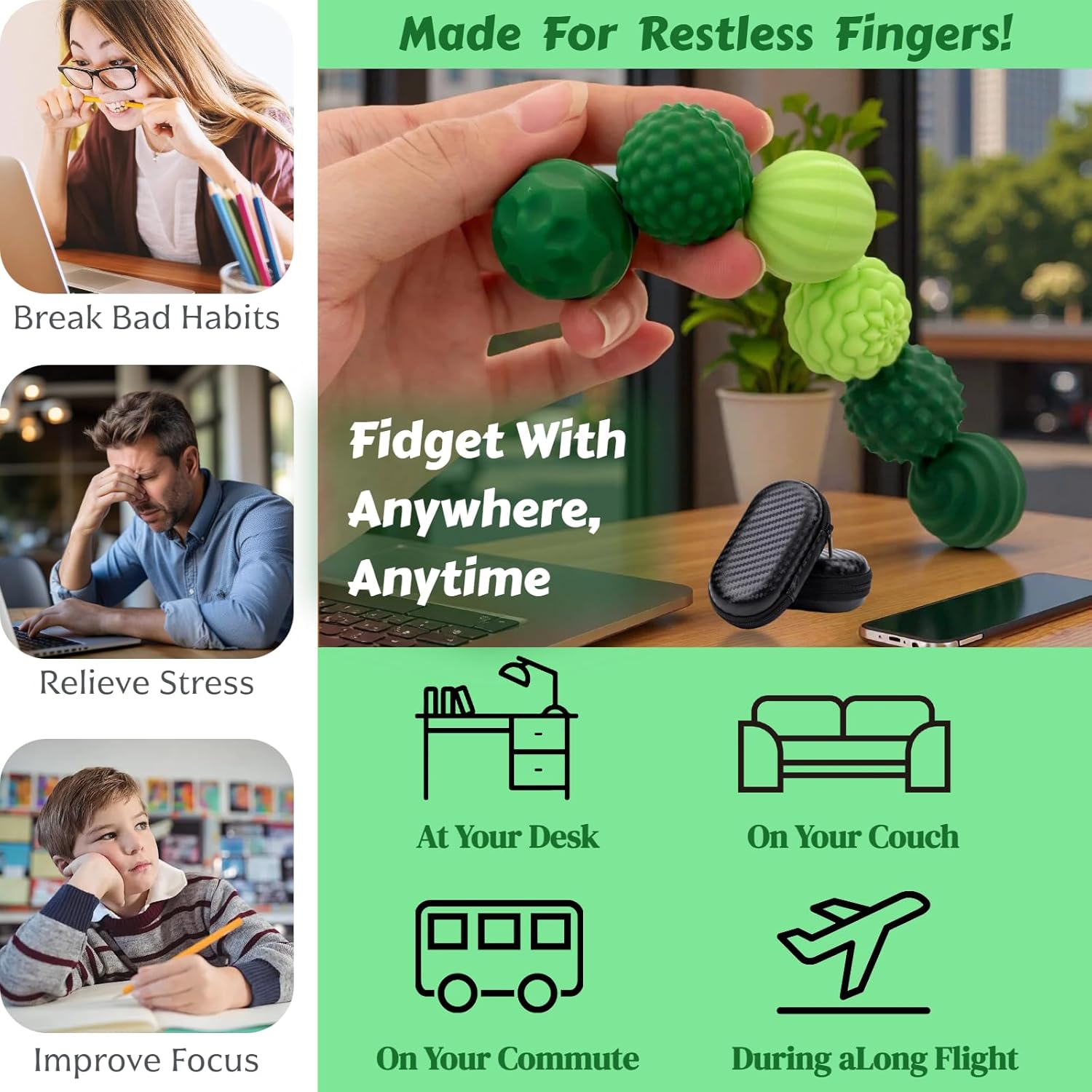 Silicone Magnetic Fidget Balls - 6 Pack with Carbon Fiber Case, Stress Relief Sensory Toys for Adults & Teens, Quiet Textured Balls for ADHD, Autism, Anxiety, Office Decor, Travel & Gifts