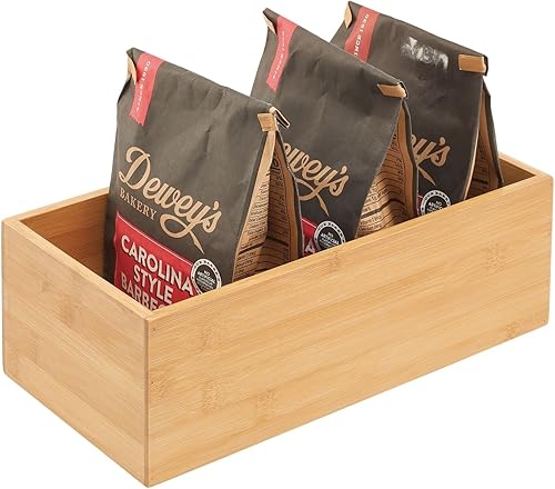 Miniatura 6 de mDesign Caja organizadora de madera de bambú para cocina, despensa y cajón soporte para aperitivos, cajas de jugo, utensilios, té, café, colección