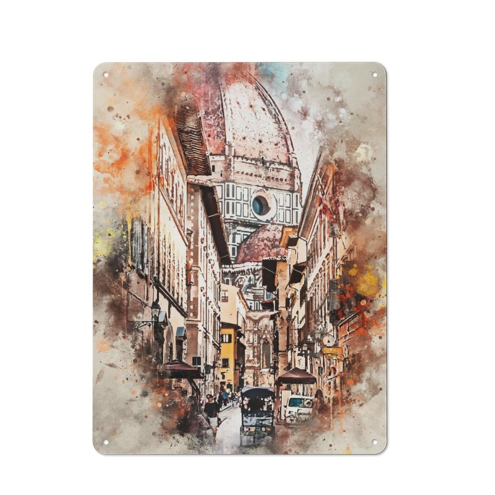 Junmoney Florence In Watercolor For Garden Room Or Summerhouse, Vintage Tin Sign 40X30cm, A Metal Wall Feature For Garden Rooms And Summerhouses