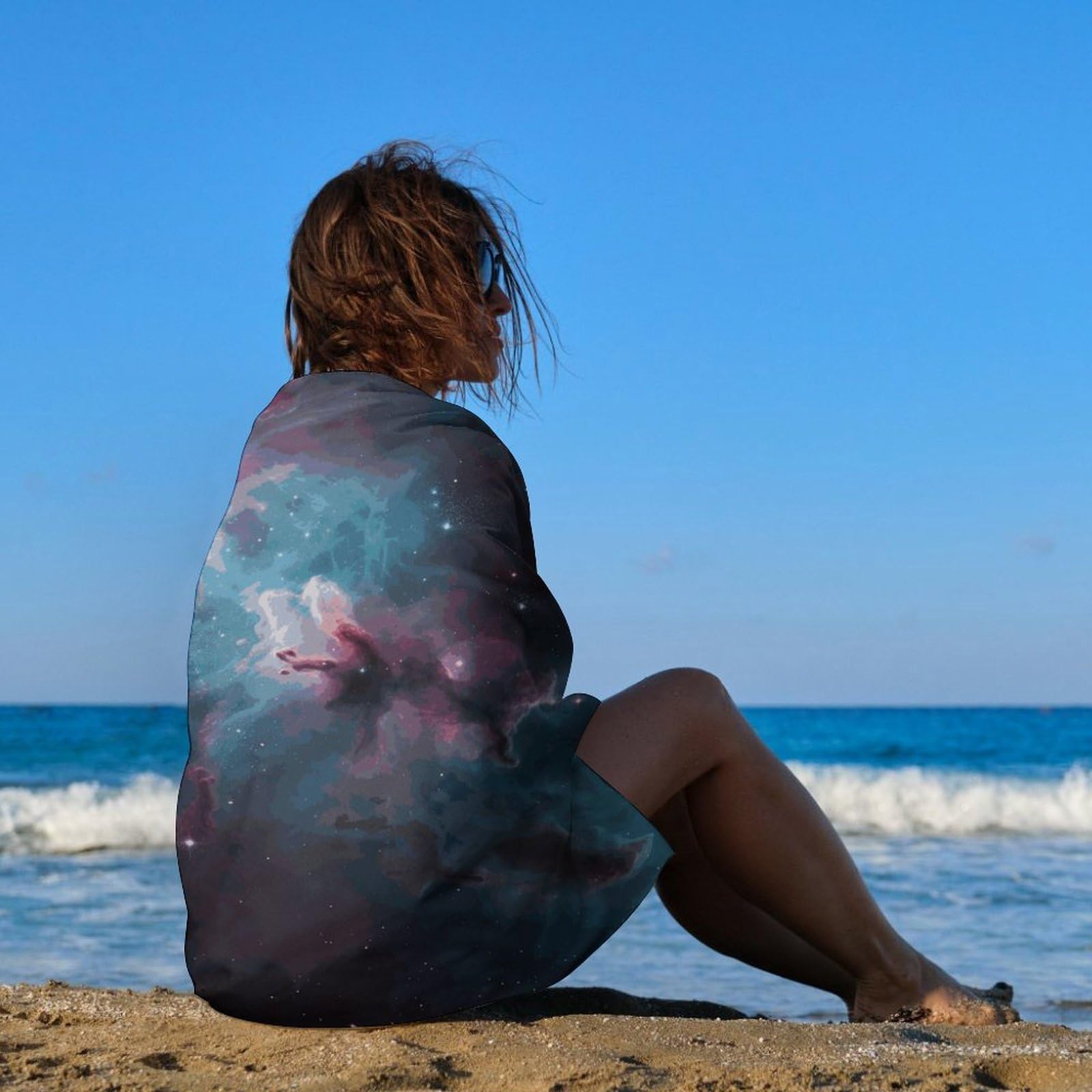 Weltraumnebel mit Cluster-Badetücher, Unisex, Strandtuch, leicht, schnell trocknend, Badetuch für Reisen, Sport, Pool, Schwimmen, Bad, Camping, Yoga, Erwachsene, 130 x 80 cm