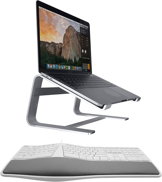 Macally Ergonomic Mac Keyboard and an Aluminum Ergonomic Laptop Stand, Apple Aesthetic with Much More Comfort