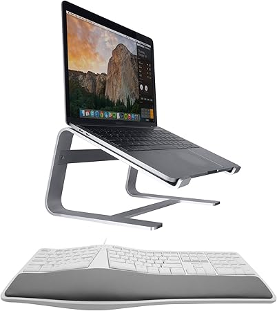 Macally Ergonomic Mac Keyboard and an Aluminum Ergonomic Laptop Stand, Apple Aesthetic with Much More Comfort