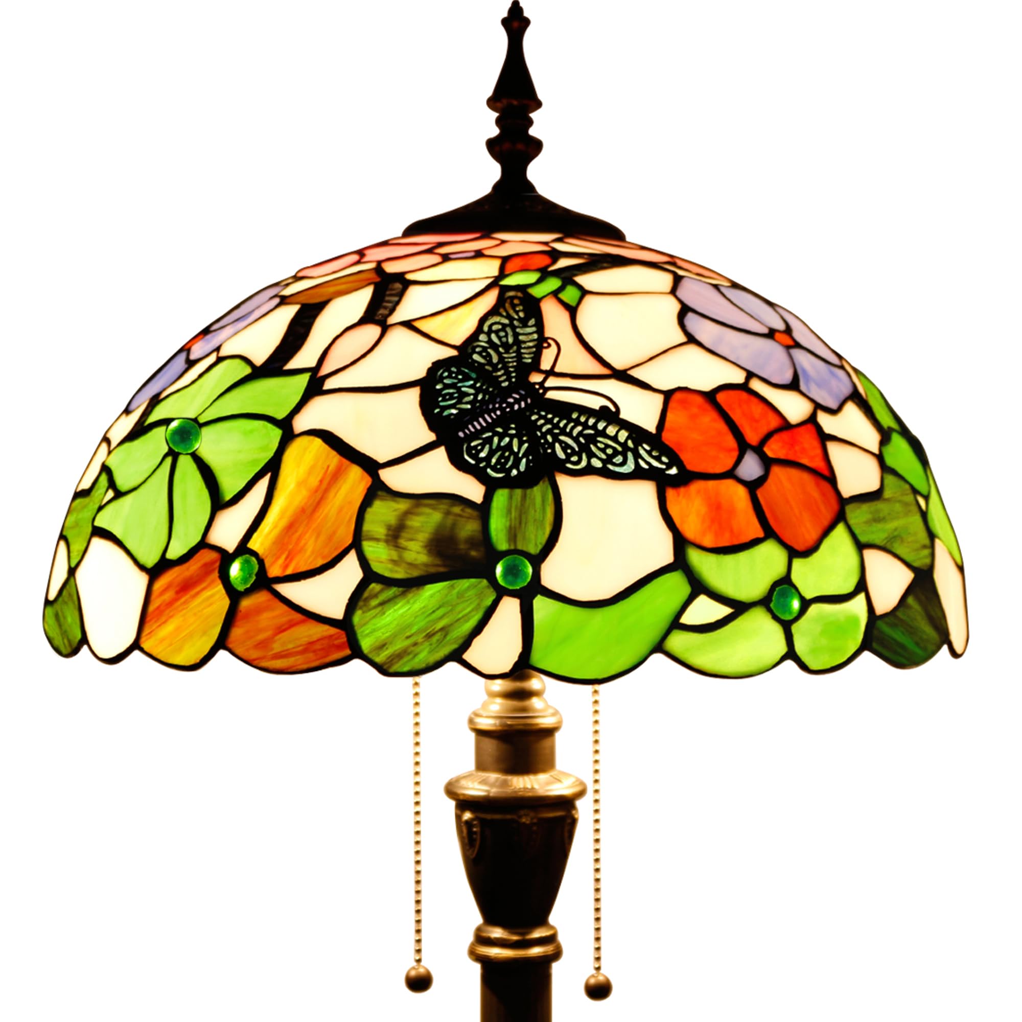 ZJART Tiffany Floor Lamp Stained Glass Lamp 16X16X70 Inch Butterfly Flowers — image 1