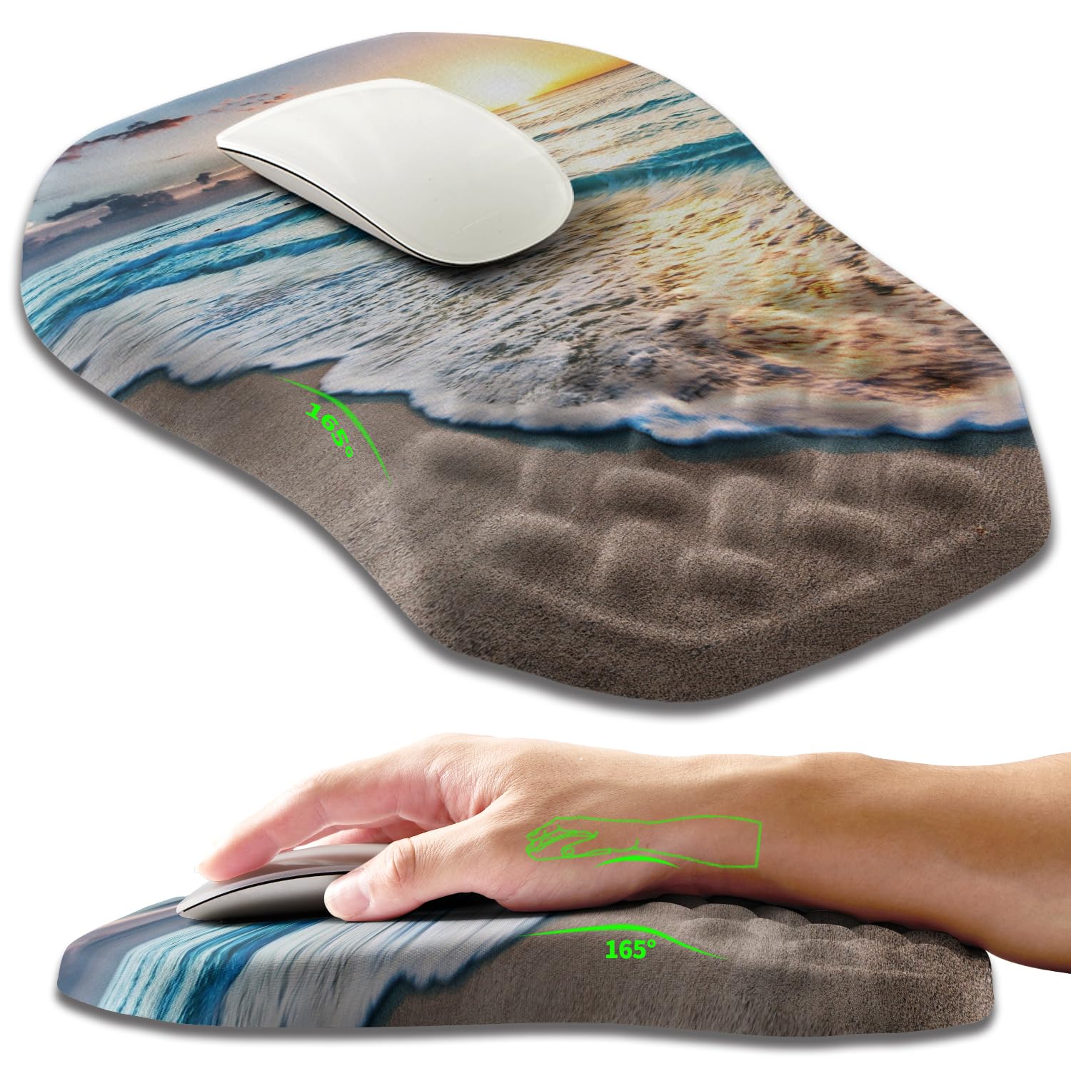 Tappetino per mouse ergonomico con supporto per il polso con massaggio incrociato, poggiapolsi in memory foam integrato, per alleviare il dolore al tunnel carpale (30,5 x 20,3 cm, Sunrise