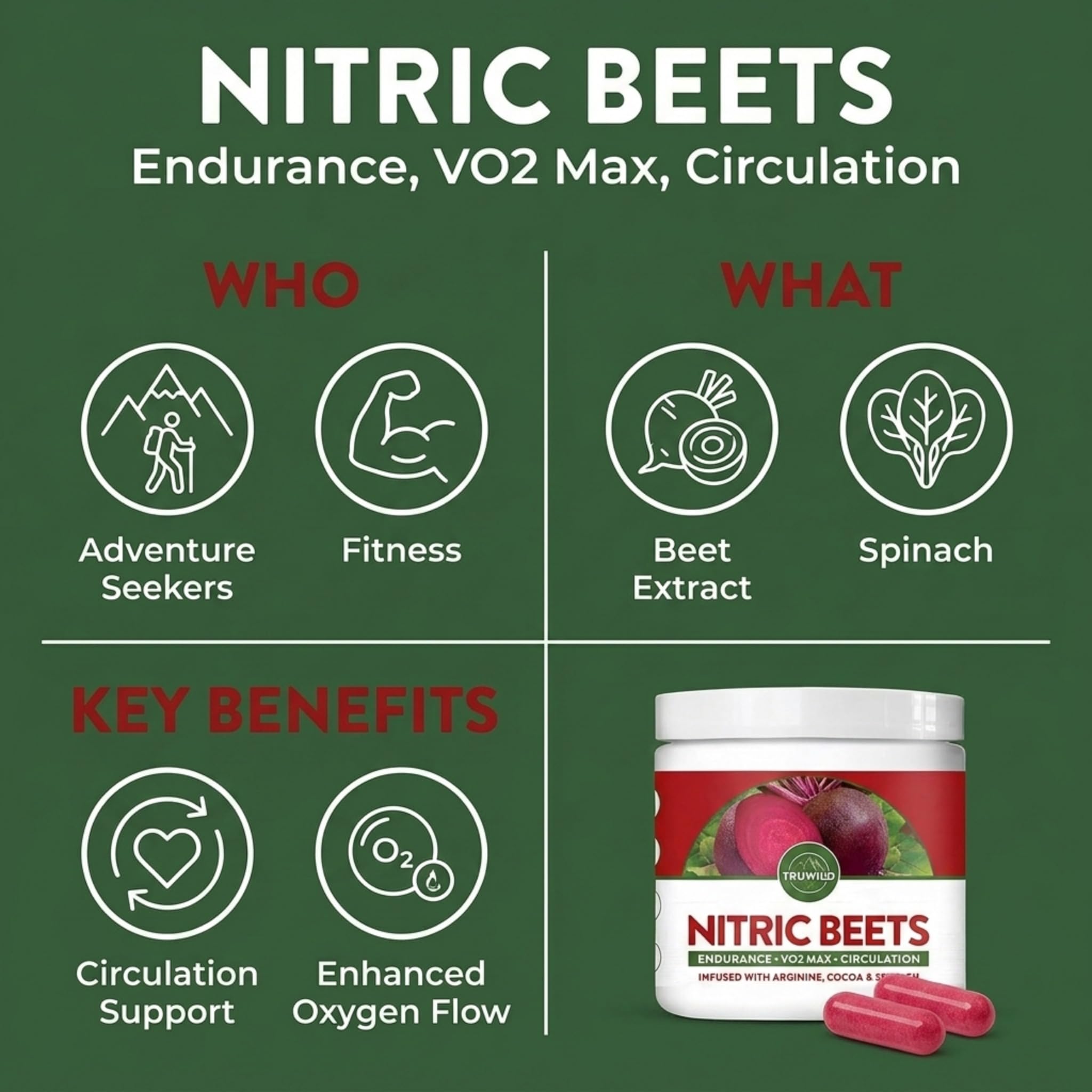 TruWild All Natural Beet Root Powder, Nitric Oxide Booster, 1000mg, Vegan Superfood Capsule Supplement, Beetroot Extract Supports Overall Health, Performance & Stamina, 30 Servings — Amazon image 5