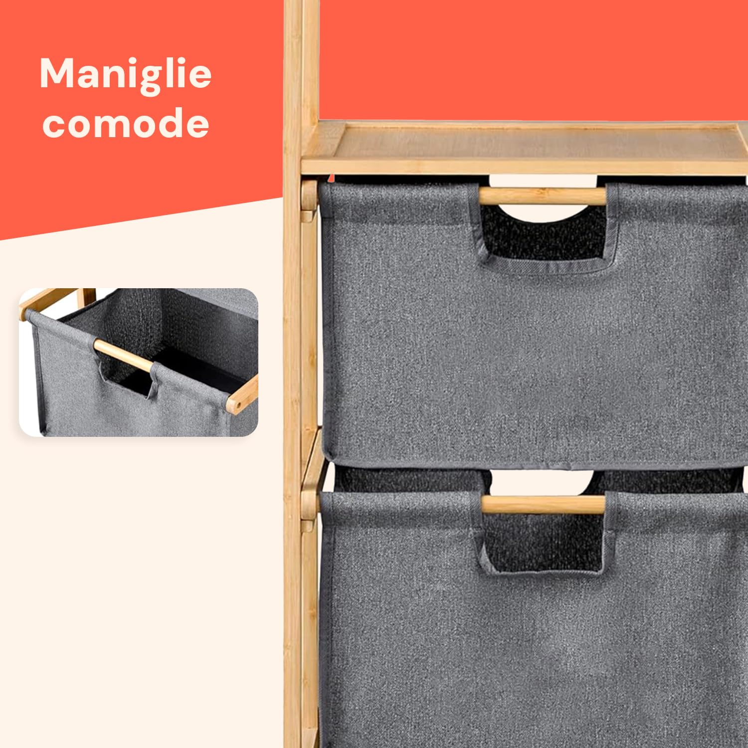 Avilia - Mobiletto Bagno Salvaspazio in Bambù con 2 Ripiani e Cesto Portabiancheria Rimovibile, Design Moderno Multiuso per Bagno, Cucina e Lavanderia Facile da Montare e Resistente