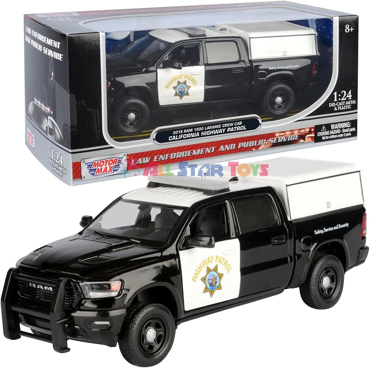 2019 RAM 1500 Crew Cab CHP California Highway Patrol Police Pick up Truck 1/27 Scale Diecast Model Motormax 76997
