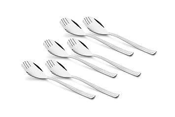 Shapes Alpine 2-in-1 Set of 6 Stainless Steel Spoon Cum Fork Set, Rust Proof High Durable Stylish Dishwasher Safe Spork Set, Silver, Size 12 X 5cm