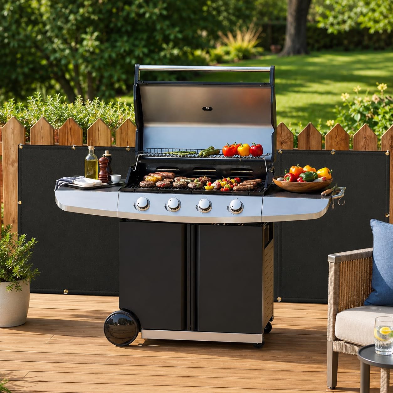 Hitzeschild hinter dem Grill, Hitzeschutzmatte für Wand, Deckzaun, Geländer, Grill und Kühlschrank, robuste feuerfeste Abdeckung und Bildschirmschutz, Deckgeländer vor Grill, 1,5 m x 2,4 m