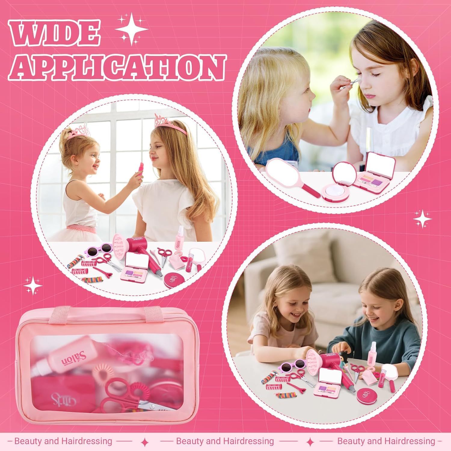 Set di Parrucchieri per Bambini Realistico,Set da Parrucchiere per Bambini,Set Parrucchiera con Asciugacapelli e Altri Accessori,Giochi di Ruolo Regali per Bambinis 3 Anni+