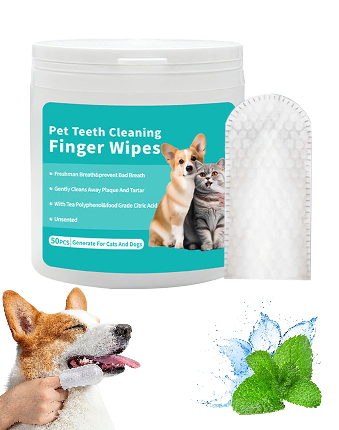 Elarie Natural Pet Dental Finger Wipes - 2026 Elarie Pet Teeth Cleaning Finger Wipes for Dogs Cats, No Brushing Pets Oral Care Wipe for Fresh Breath (1 Box)